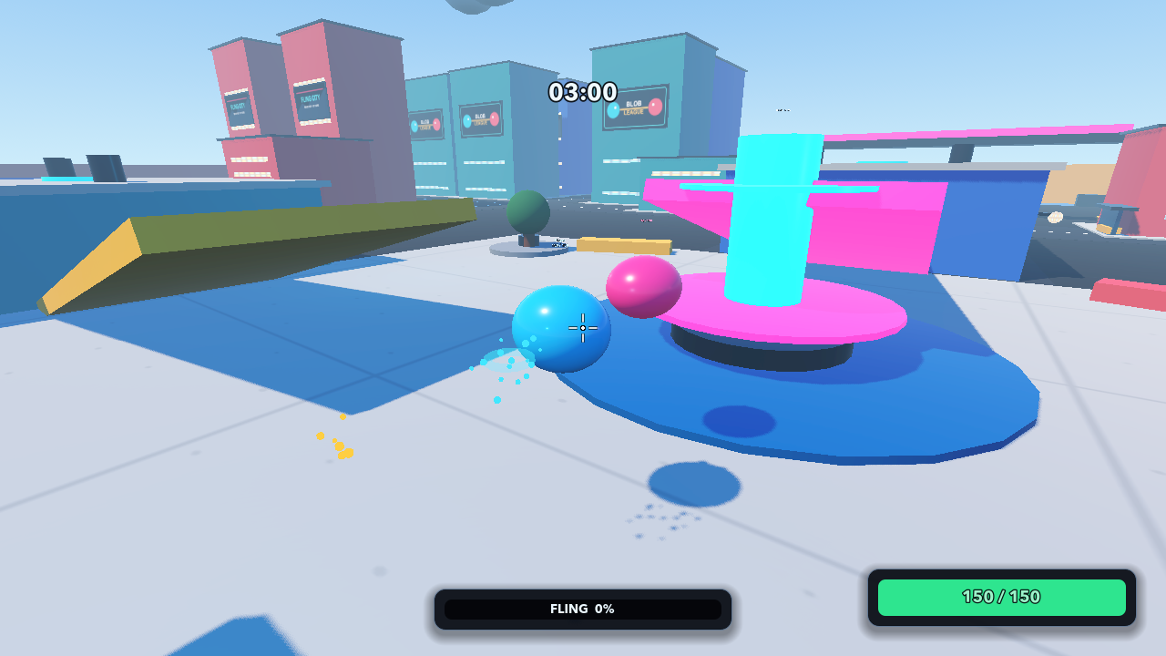 Two colorful blobs dueling in a bright physics arena
